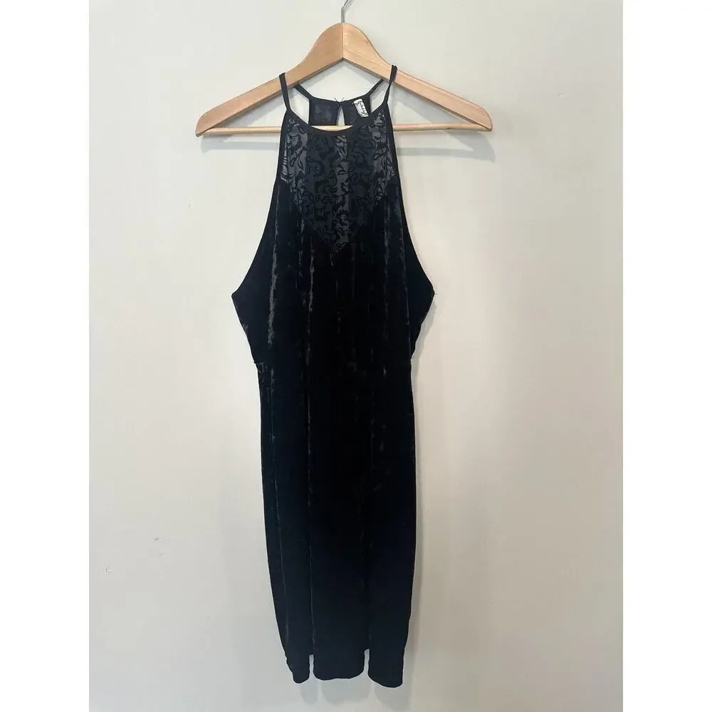 Intimately Free People Size Medium Velvet Lace Sleeveless Dress Black 1136 - Picture 2 of 12